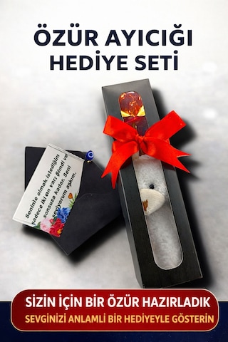 Özür Mesajlı Notlu Hediye Paketi Peluş Ve Solmayan Gül 33645836