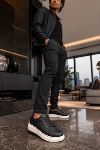 Mevese Tsoob Bağcıklı Cilt Erkek Günlük Rahat Taban Sneaker Ayakkabı - Siyah Beyaz