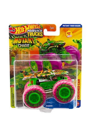 Hot Wheels 1:64 Scale Tiger Shark Monster Trucks Diecast Truck With Crushable Car For Ages 3+ Jhy58