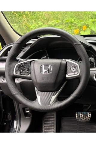 Honda Civic Fc5 Araca Özel Direksiyon Kılıfı Açıklamamızı Okuyunuz Karbon Nokta Siyah İp Siyah
