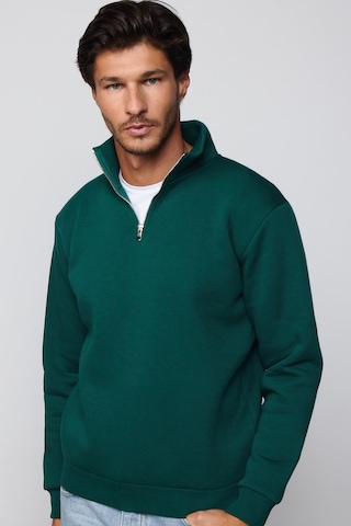 Tudors Pamuklu Dik Yaka Fermuarlı Haki Unisex Sweatshirt-29037-haki Haki