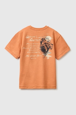 United Colors Of Benetton Erkek Çocuk Turuncu Arkası Baskı Detaylı Bisiklet Yaka T-shirt 6-14 Yaş -2851