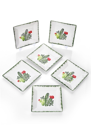 Piatti Naturali 6'lı Kaktüs Tatlı Tabak Seti Sunum Servis Pasta 15 Cm