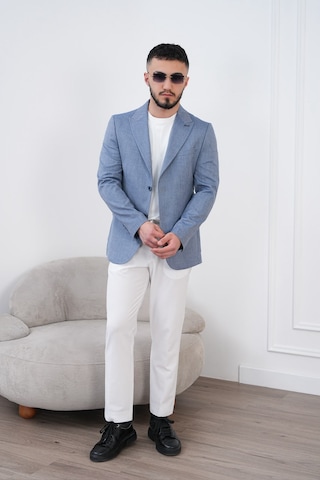 Dupont Classics Dupont Keten Slim Fit 6 Drop Sivri Yaka Çift Yırtmaçlı Erkek Blazer Ceket Açık Mavi