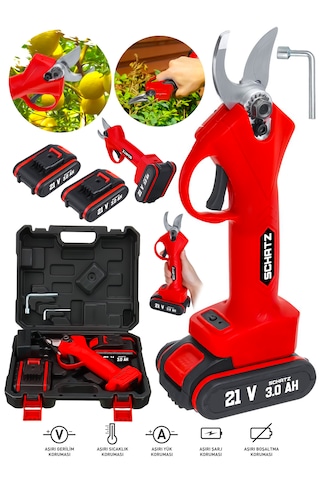 Schatz 21v Çift Akülü 30mm Çelik Şanzıman Şarjlı Dal Ağaç Kesme Bağ Budama Makası K884147