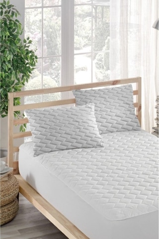 Ely Parker Alez Takımı Yatak Koruyucu Alez+Yastık Alezi 3 Parça %100 Mikrofiber Kapitoneli ELYAFKFK00 Beyaz