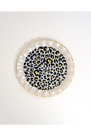 Glore Leopar Wavy Altın Yaldızlı 6 Kişilik Cam Pasta Tabağı Takımı 25098