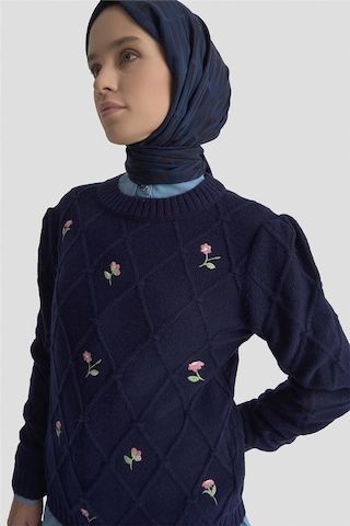 Armine Çiçek Nakışlı Kazak 25kd6014 Lacivert Lacivert