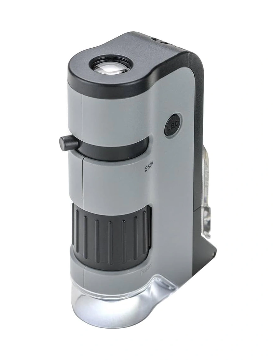 Mp-250 Microflip 100-250x Led Işıklı Cep Mikroskobu Akıllı Telefon Digiscoping Adaptör Klipsli, Gri Beyaz