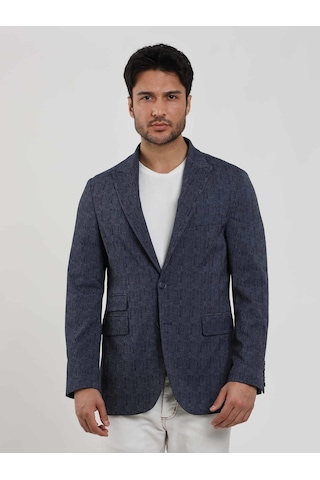 Dufy Lacivert Erkek Slim Fit Çizgili Sivri Yaka Ceket - 104442-lacivert Lacivert