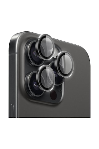 Ennar Apple Uyumlu iPhone 16 Pro Max Gerçek Cam Safir Tam Koruma Safir Kamera Lensi Siyah Siyah
