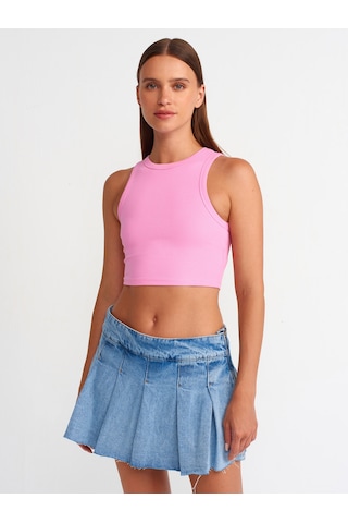 Dilvin Dikiş Efektli Crop Top Pembe