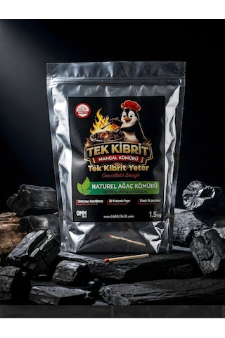 Tek Kibritle Tutuşan Naturel Ağaç Mangal Kömürü 1.5 Kg - Kolay Kullanım Yüksek Isılı Gri - Siyah