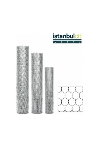 İstanbul Çit Metal Galvaniz Kümes Teli 1 İnç 25 Mm Göz 0,60 Mm Tel 120 Cm X 20 M Altıgen Örgülü Bahçe Teli Gri