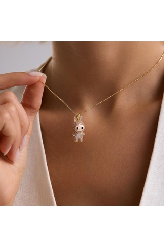 Labubu Kolye 14 Ayar Toz Pembe 2,5-1,5 Cm T14394 Renkli