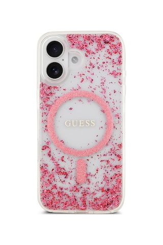 Apple Uyumlu iPhone 17 Kılıf Guess Lisanslı M-safe Özellikli Transparan Resin Bottom Kapak Pembe Pembe