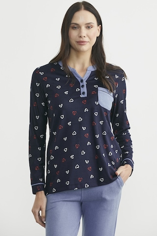 Desenli Yaka Detaylı Pijama Takım - Lacivert Lacivert