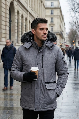 Buratti Peluş Astarlı Suya Ve Rüzgara Dayanıklı Soğuk Geçirmez Slim Fit Erkek Mont 5711051 Açık Gri