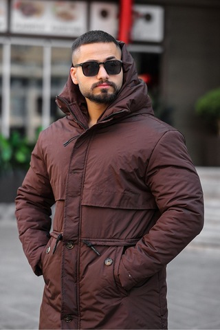 Kapşonlu Erkek Uzun Mont 001