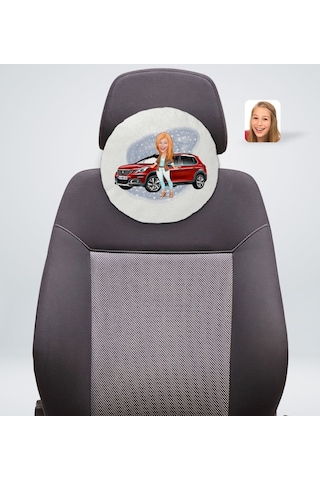 Kişiye Özel Plakalı Kadın Peugeot 2008 Karikatürlü Yuvarlak Araç (503989040)