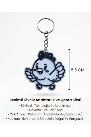 Sevimli Civciv Anahtarlık & Çanta Süsü Beyaz - Siyah