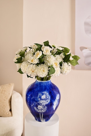 Beyaz Yapay Dahlia Yıldız Çiçeği 2 Dallı Lüx İpeksi Dokulu 65 Cm