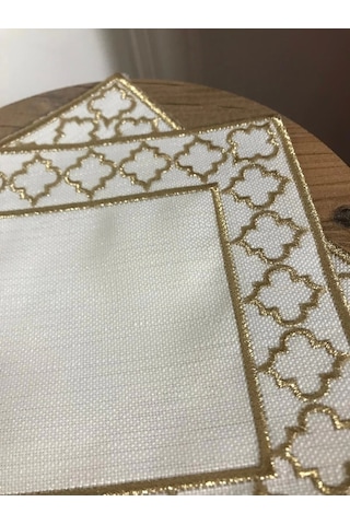 Nivemeshome Fas Nakışlı Gold Kare 6 Adet Keten Kokteyl Peçetesi Kahve Yanı Sunumluk Gold