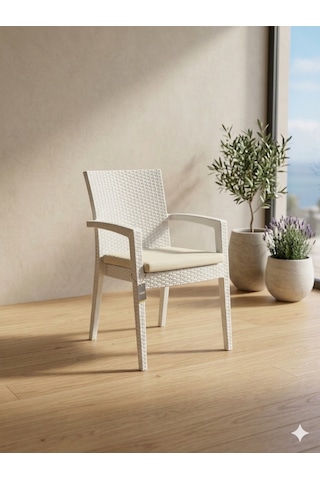Novussi Paris Rattan Koltuk Minderli 4'lü Paket Beyaz