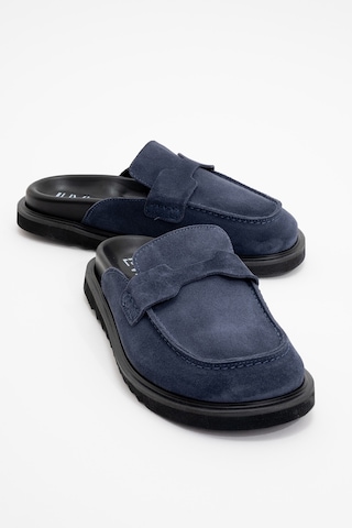 Luvishoes Laven Lacivert Süet Hakiki Deri Kadın Terlik Lacivert