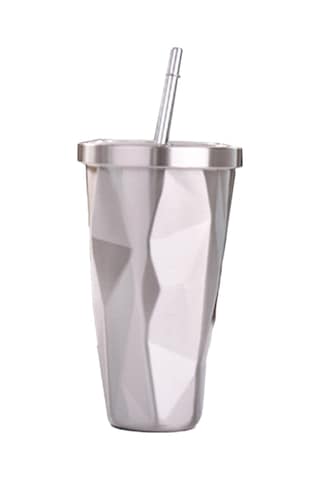 Xiyyadms 500ml Çift Duvarlı Paslanmaz Çelik Termos Bardak, 6 Saat Isı Saklama, Damlama Engeli Kapağı Ve Pipetli, Ev-ofis-outdoor Kullanımı Gümüş