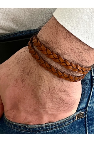 Taba Renk %100 Deri Yılan Sarmalı Dolamalı Erkek Bileklik 40cm Türk El Üretimi Taba