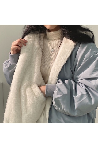 Simicg Polar Kapüşonlu Çift Taraflı Ceket,mavi Açık Mavi