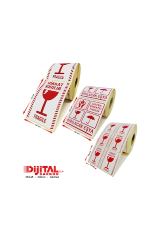 Dikkat Kırılır. Fragile. Uyarı Etiketi Dikkat Kırılacak Eşya 100 Adet-100MM.X100MM.