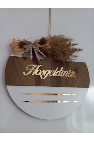 Hoşgeldiniz Yazılı Aynalı Pleksi Ahşap Dekoratif Kapı Süsü