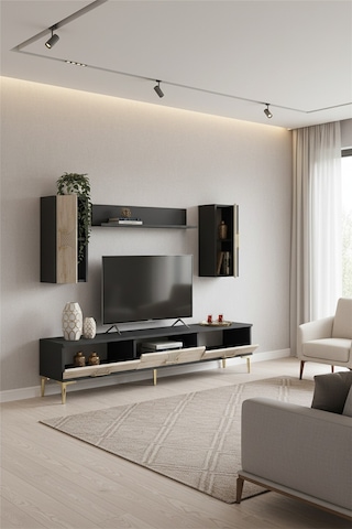 Tvr1832atg Slim Tv Ünitesi Takımı Antrasit-traverten-gold 180cm