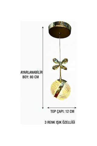 Tekli Perla Gold 3 Renk Modlu Kristal Taşlı Ledli Sarkıt Avize Altın