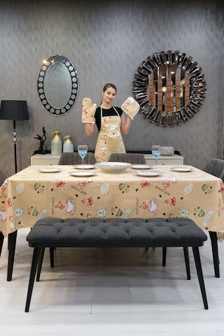Damla Sıvı Geçirmez Masa Örtüsü Ve Mutfak Önlüğü Seti Runner Masa Örtüsü Modelleri Coffee