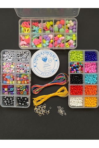 Kutulu Kum Boncuklu Takı Yapma Seti Kolye Bileklik Halhal Telefon