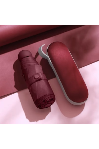 Eleven Markets Mini Cep Boy Lüx Şemsiye Uv Korumalı Bordo Mini Şemsiye Bordo