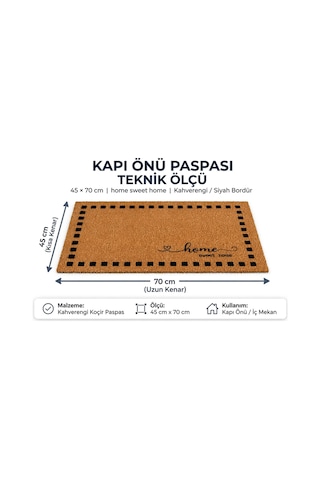Coco Cc016a Home Sweet Home Desenli Kalın Kaymaz Taban Nem Alıcı Şık Tasarım Kapı Önü Paspası 45x75 Cm Bej