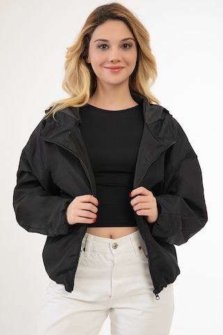 Riverstorm Kadın Siyah Su Ve Rüzgar Geçirmez Kapüşonlu Cepli Oversize Yağmurluk - Rüzgarlık Siyah