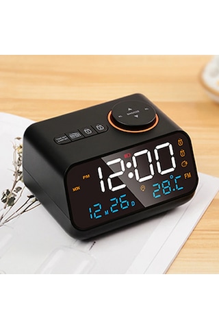 Mordern Fm Radyo Led Çalar Saat Başucu Uyanma. Dijital Masa Takvimi Black