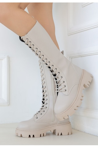 Uliza Bej Cilt Bağcıklı Çizme Bej