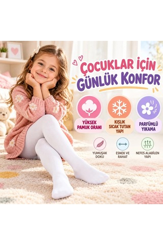 Biçomi Kaşındırmayan Yumuşak Dokulu, Ferah Parfümlü Termal Konfor Külotlu Çorap Beyaz
