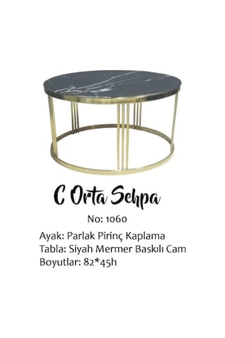 Brc C Orta Sehpa Model Siyah Mermer Temper Cam Metal Transmisyon