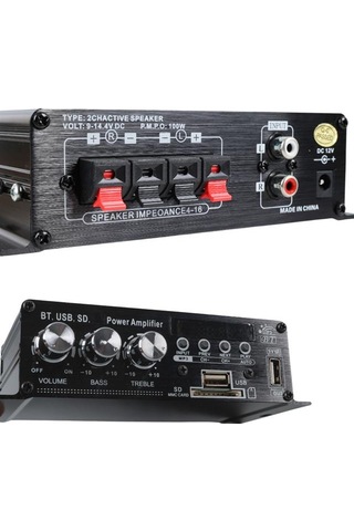 Magıcvoıce Yw-406l 12 Volt 100 Watt Motosiklet Bluetooth Amfi Usb/sd 2 Kanal Pazarcı - Anfi 154x80x42mm