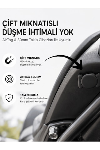 Gözcü Mobil Airtag Manyetik Koruma Kılıfı Çift Mıknatıslı Darbeye Dayanıklı Airtag Kılıfı Uyumlu Motosiklet Araç Eşya Yapıştırılabilir Tutucu Aksesuar Siyah