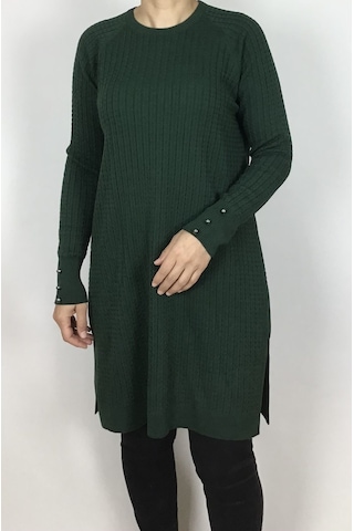 Saç Örgü Desenli Kolları Düğme Detaylı İnce Triko Tunik Zümrüt Yeşili