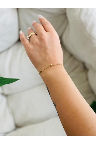 Mor Takı Minimal Kalp Detaylı Çelik Bileklik