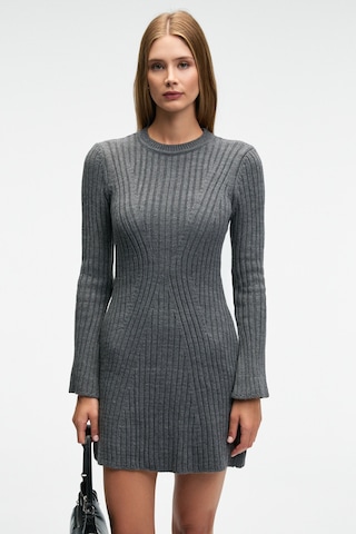 ETHIQUET ENCANTO Kadın Yuvarlak Yaka Çizgi Desenli Slim Fit Antrasit Elbise